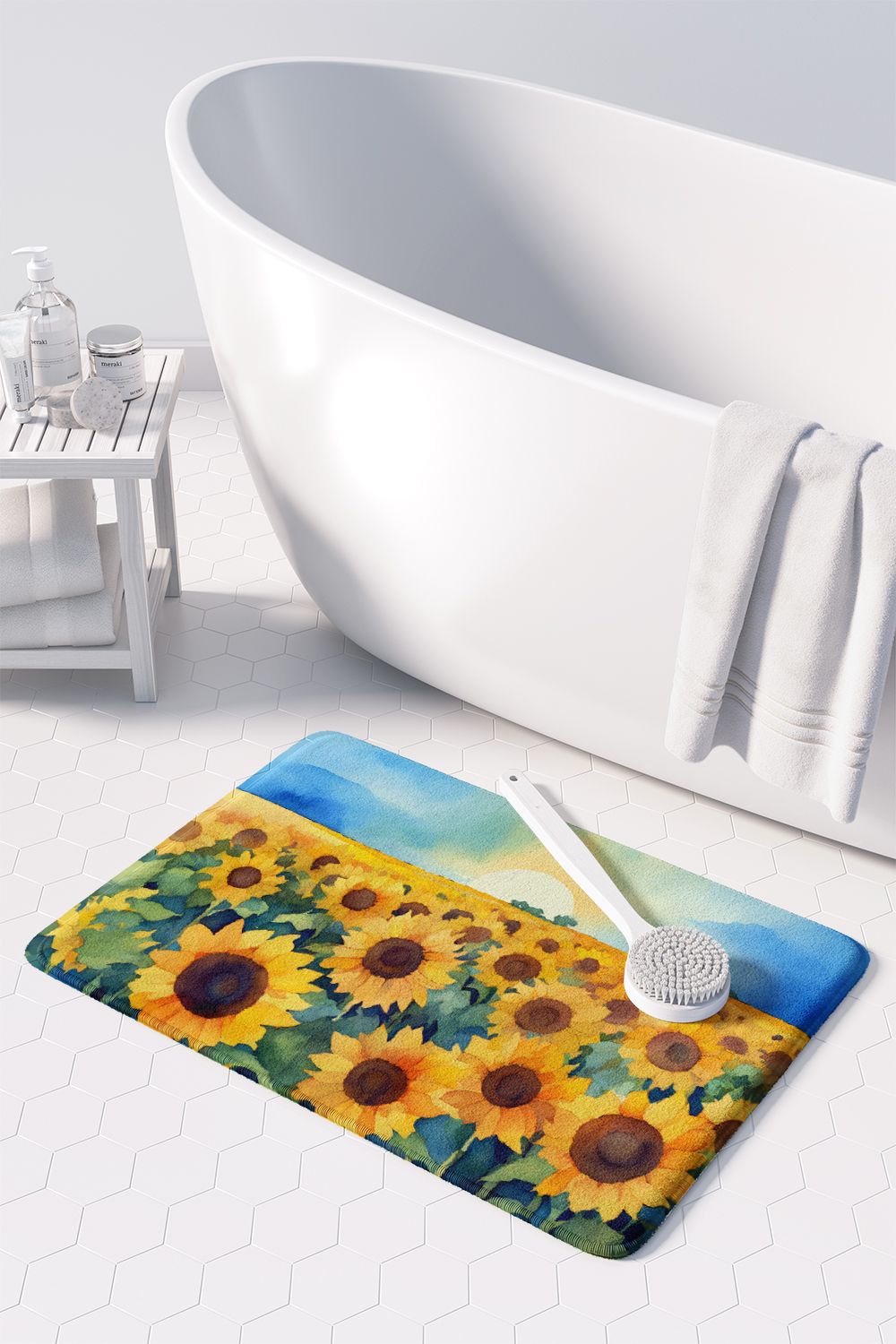 Watercolor Kansas Sunflowers Kitchen and Bath Mat