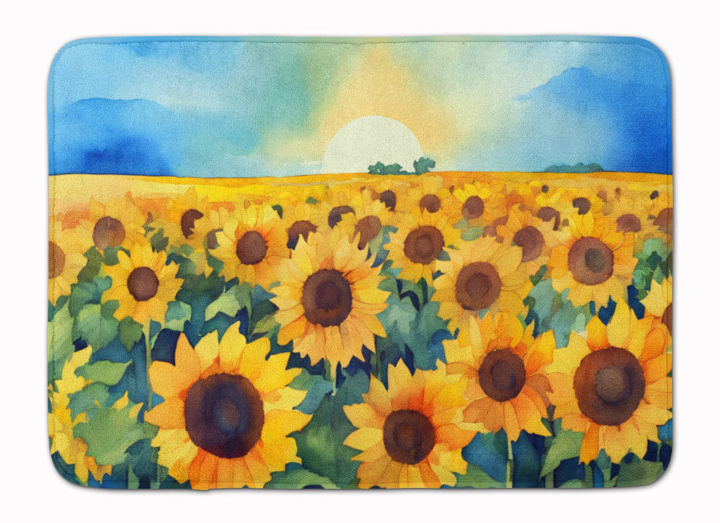 Watercolor Kansas Sunflowers Kitchen and Bath Mat