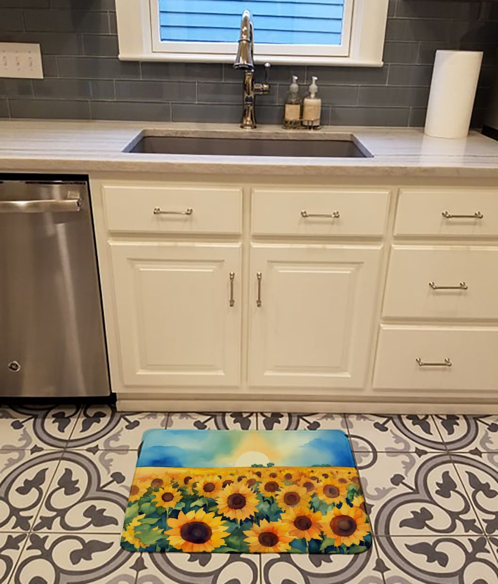 Watercolor Kansas Sunflowers Kitchen and Bath Mat