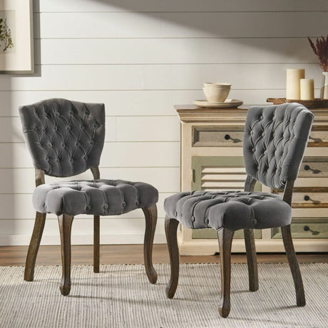 European Design Tufted Velvet Chairs with Hand-Carved Legs – Set of 2