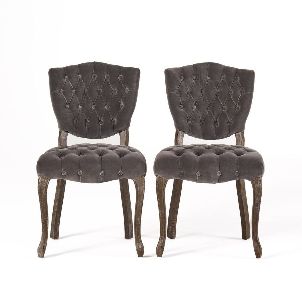 European Design Tufted Velvet Chairs with Hand-Carved Legs – Set of 2