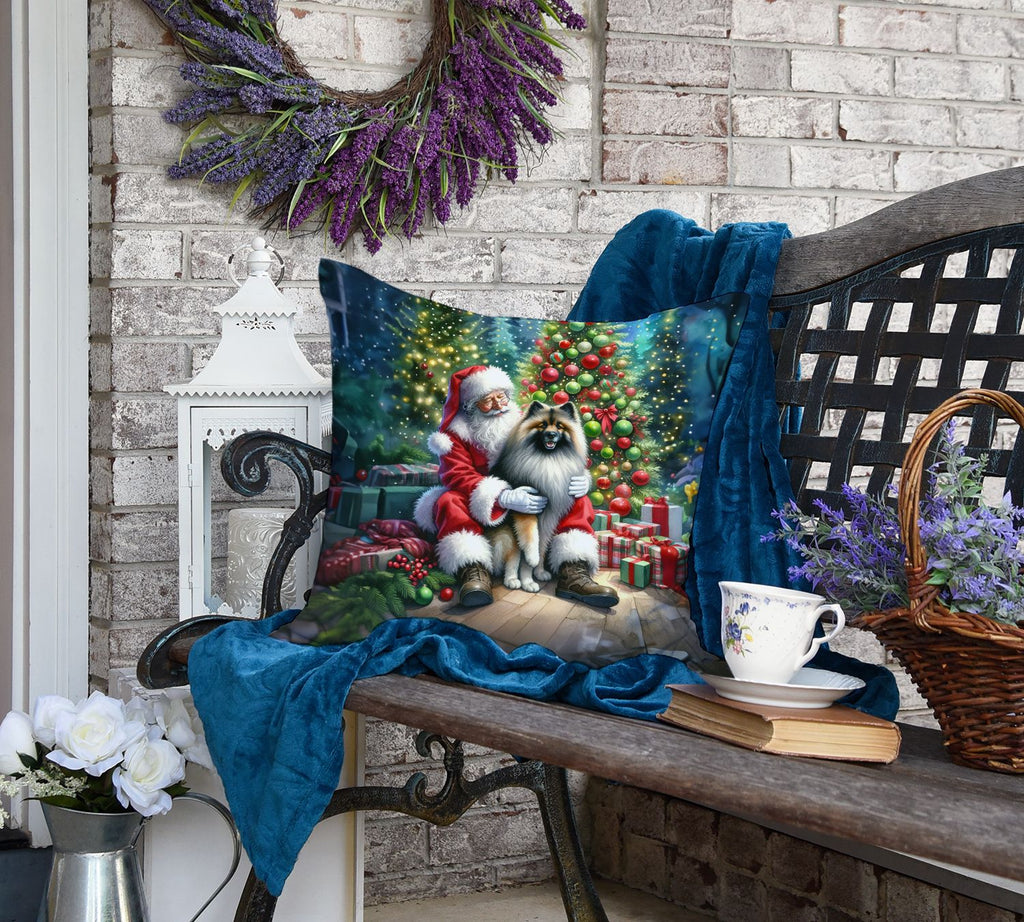 Keeshond and Santa Claus Christmas Throw Pillow