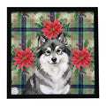 Keeshond Christmas Poinsettias Framed Wall Art