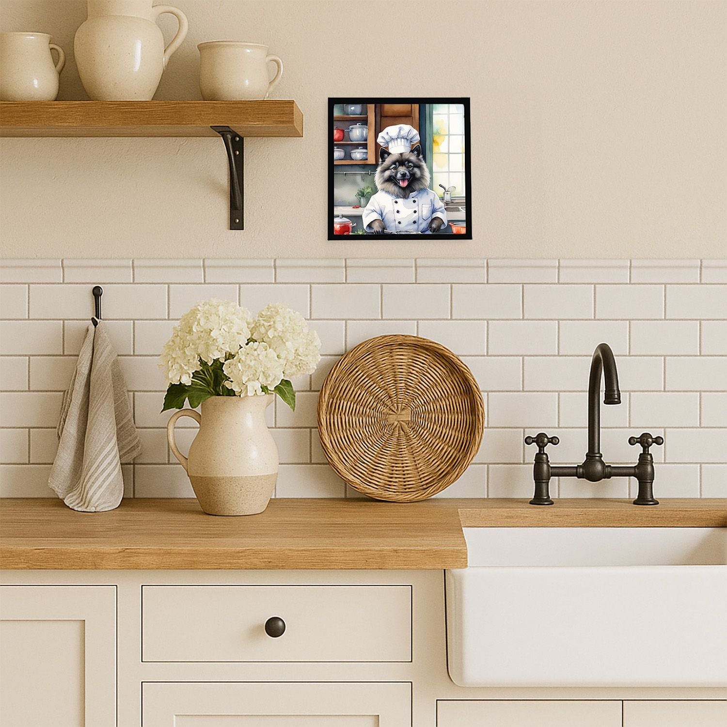Keeshond The Chef Framed Metal Print Wall Art - Square