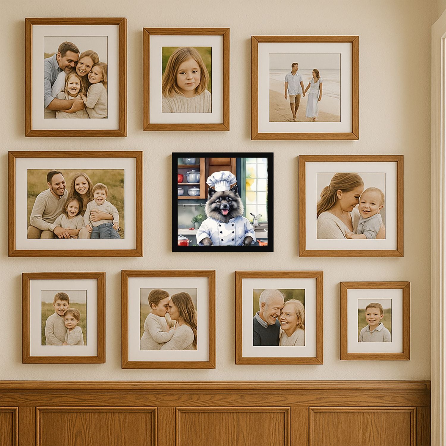 Keeshond The Chef Framed Metal Print Wall Art - Square