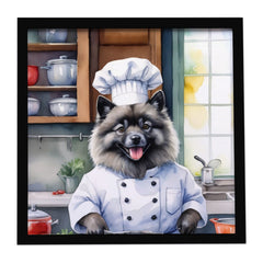 Keeshond The Chef Framed Metal Print Wall Art - Square