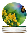 Kentucky Goldenrod Watercolor Sandstone Coasters – Set of 4 Absorbent Round Coasters