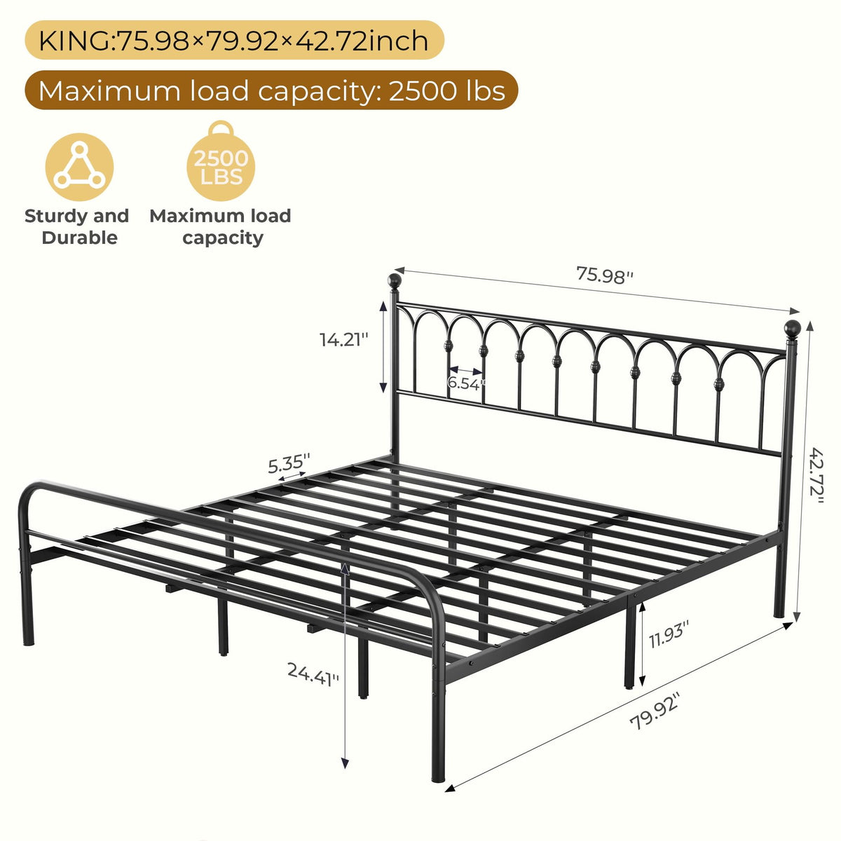 Classic King Platform Bed with Headboard and Under-Bed Storage