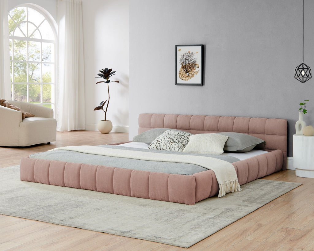 Grounded King Platform Bed with Upholstered Headboard