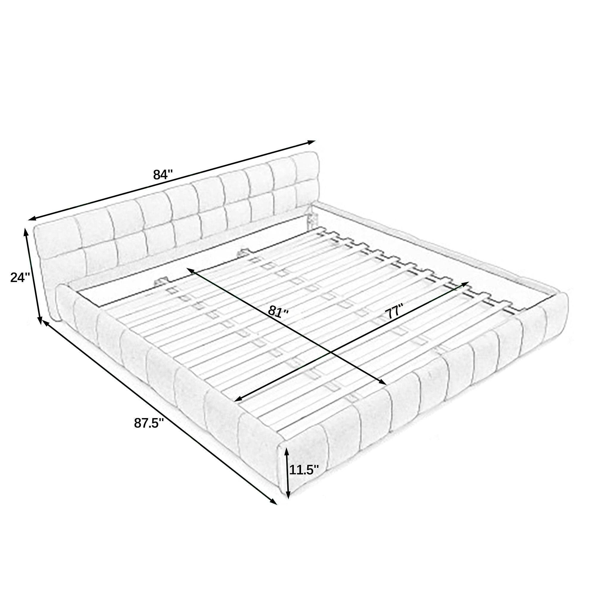 Grounded King Platform Bed with Upholstered Headboard