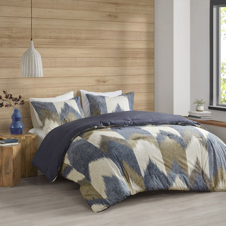 King/Cal King 3-Piece Comforter Mini Set with Ikat Print