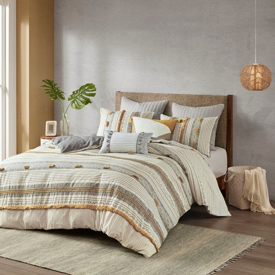 Grey and Yellow Striped Duvet Cover Set
