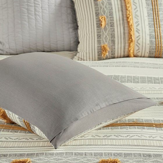 Grey and Yellow Striped Duvet Cover Set