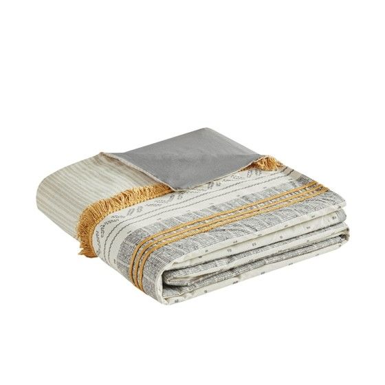 Grey and Yellow Striped Duvet Cover Set