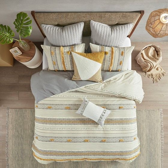 Grey and Yellow Striped Duvet Cover Set