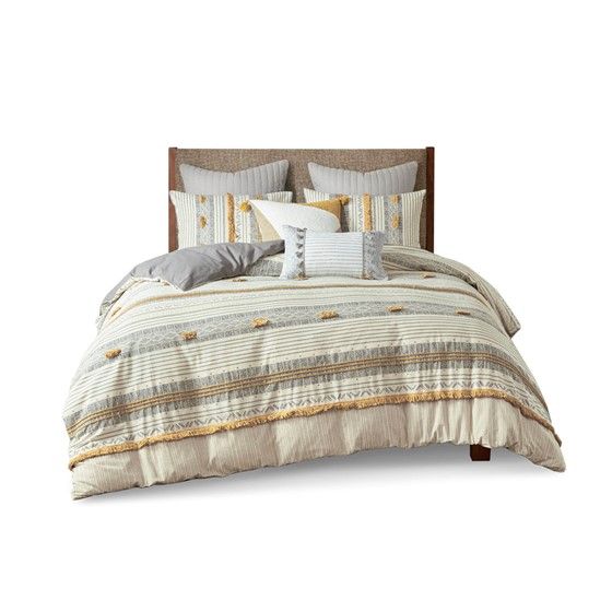 Grey and Yellow Striped Duvet Cover Set