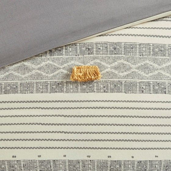 Grey and Yellow Striped Duvet Cover Set