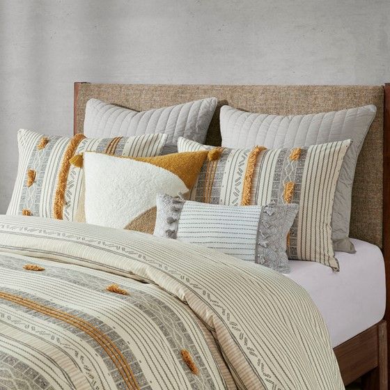Grey and Yellow Striped Duvet Cover Set