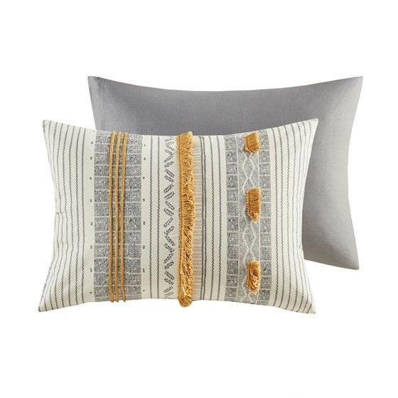 Grey and Yellow Striped Duvet Cover Set