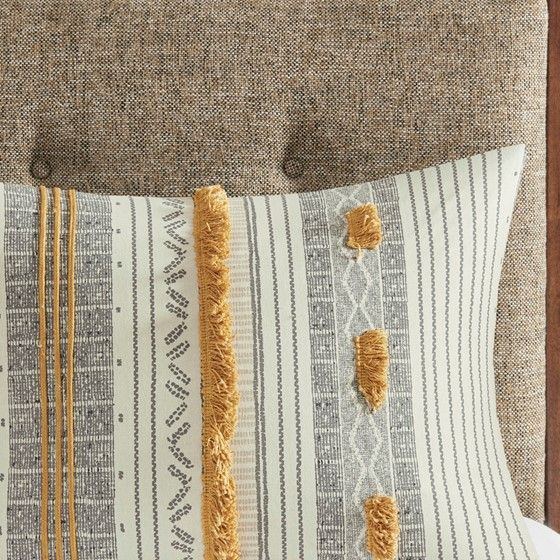 Grey and Yellow Striped Duvet Cover Set