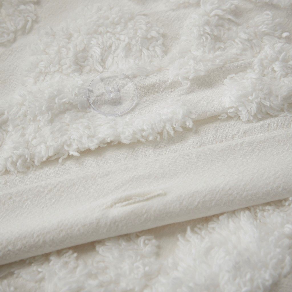 White Tufted Chenille Damask Duvet Cover Set