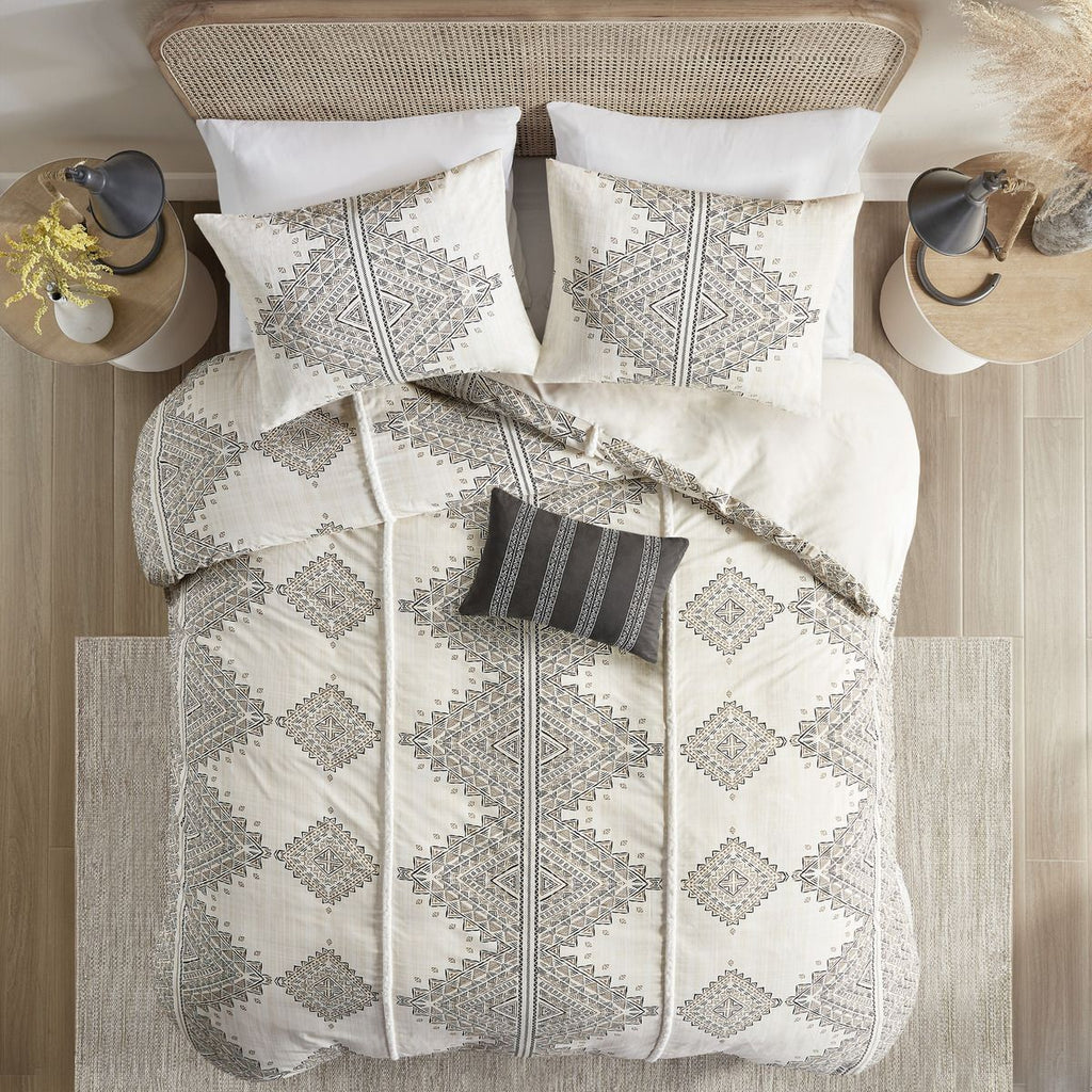 King/Cal King 4 Piece Printed Duvet Cover Set with Throw Pillow