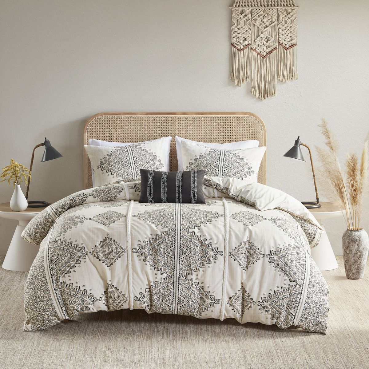 King/Cal King 4 Piece Printed Duvet Cover Set with Throw Pillow