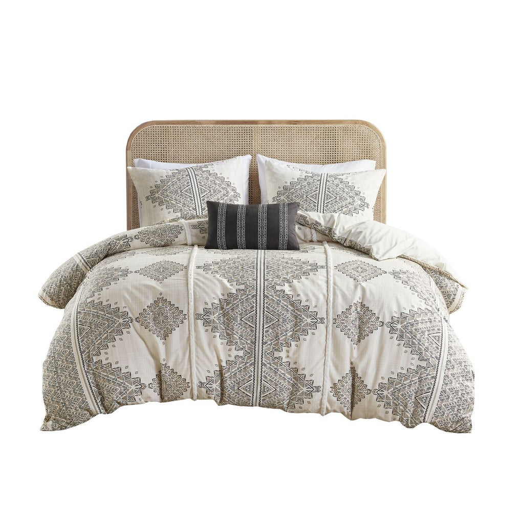 King/Cal King 4 Piece Printed Duvet Cover Set with Throw Pillow