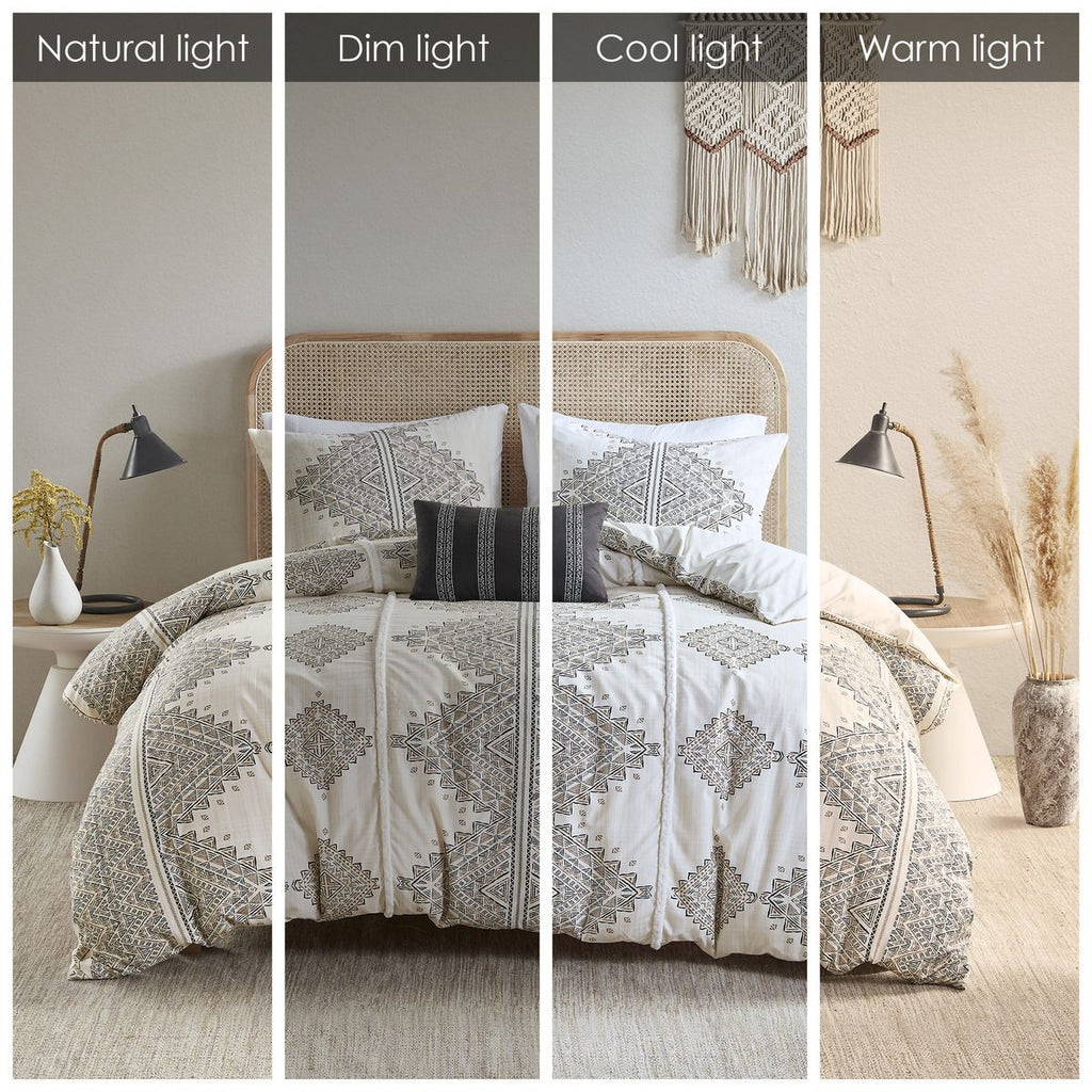 King/Cal King 4 Piece Printed Duvet Cover Set with Throw Pillow