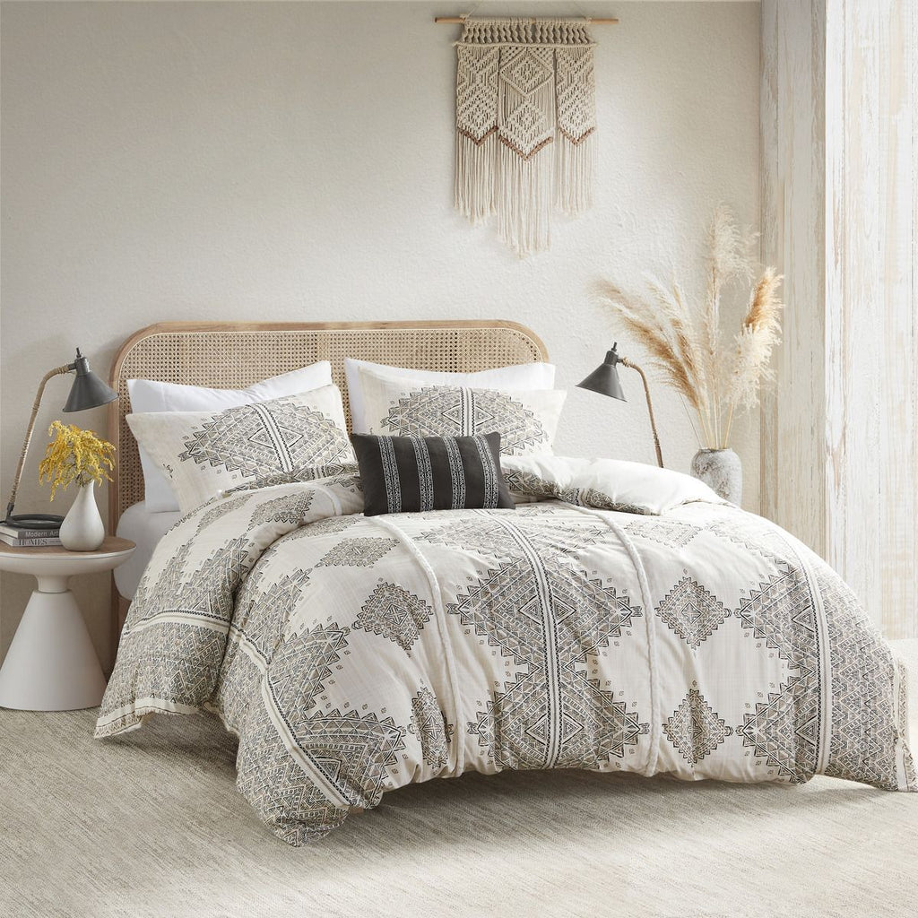King/Cal King 4 Piece Printed Duvet Cover Set with Throw Pillow