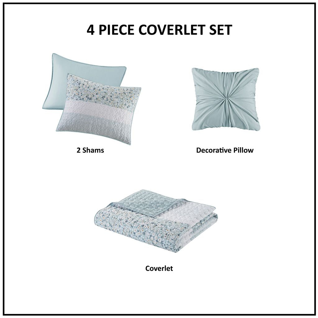 Floral Seersucker Quilt Set with Gathered Accent Pillow