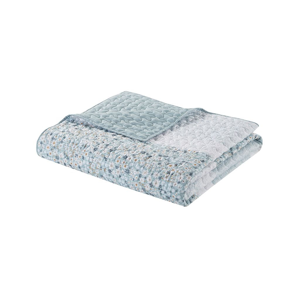 Floral Seersucker Quilt Set with Gathered Accent Pillow