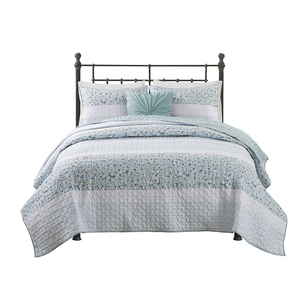 Floral Seersucker Quilt Set with Gathered Accent Pillow