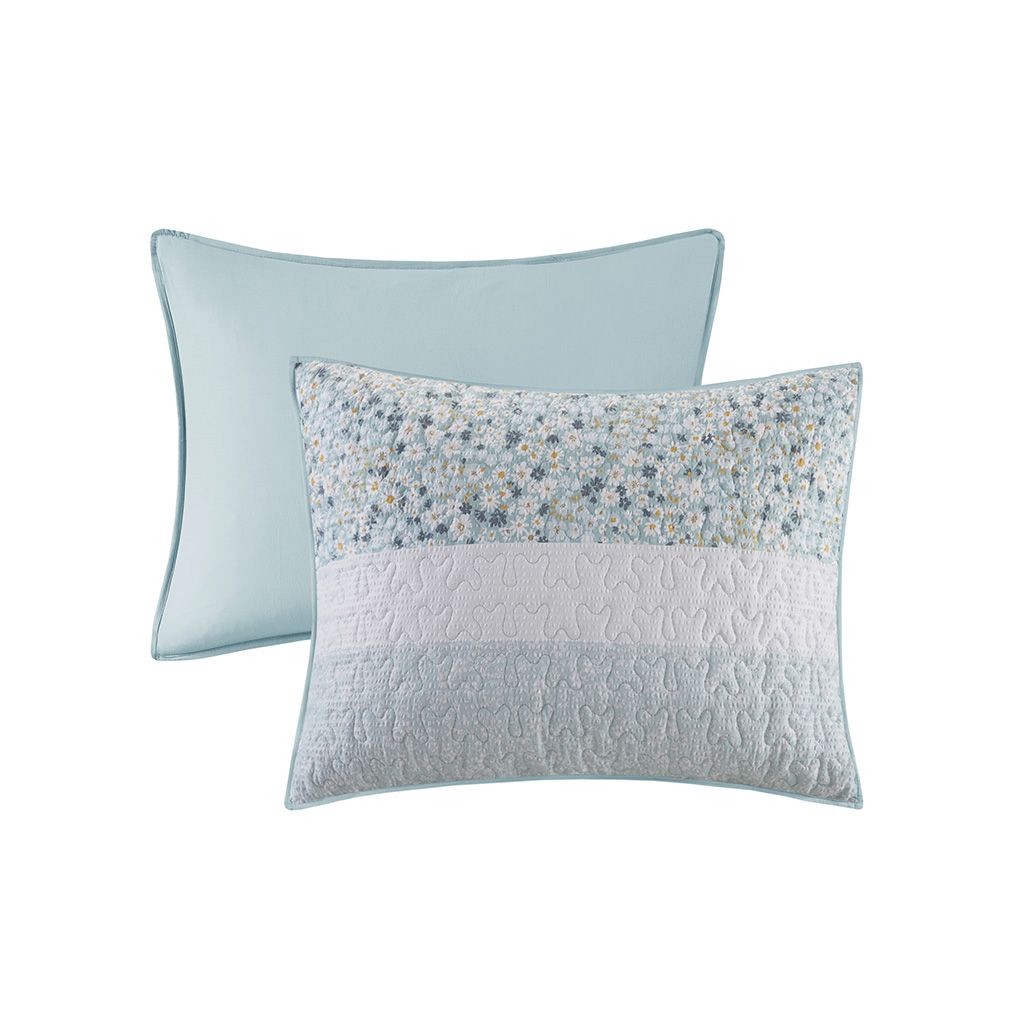 Floral Seersucker Quilt Set with Gathered Accent Pillow