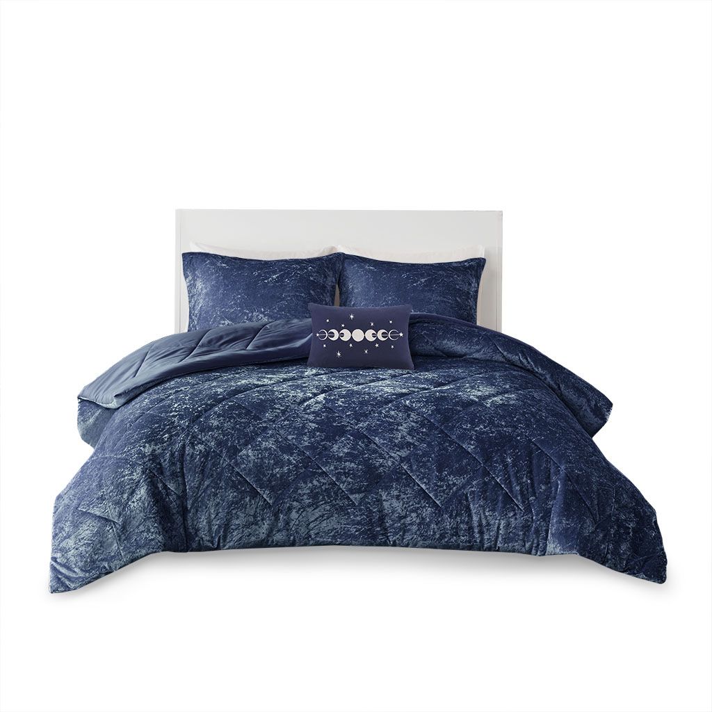 Navy Diamond-Quilted Comforter Set with Accent Pillow