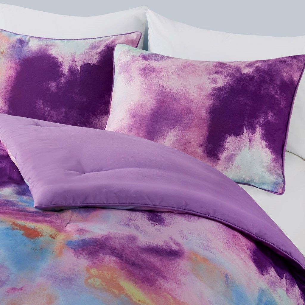 King/Cal King Watercolor Tie Dye Printed Comforter Set with Throw Pillow