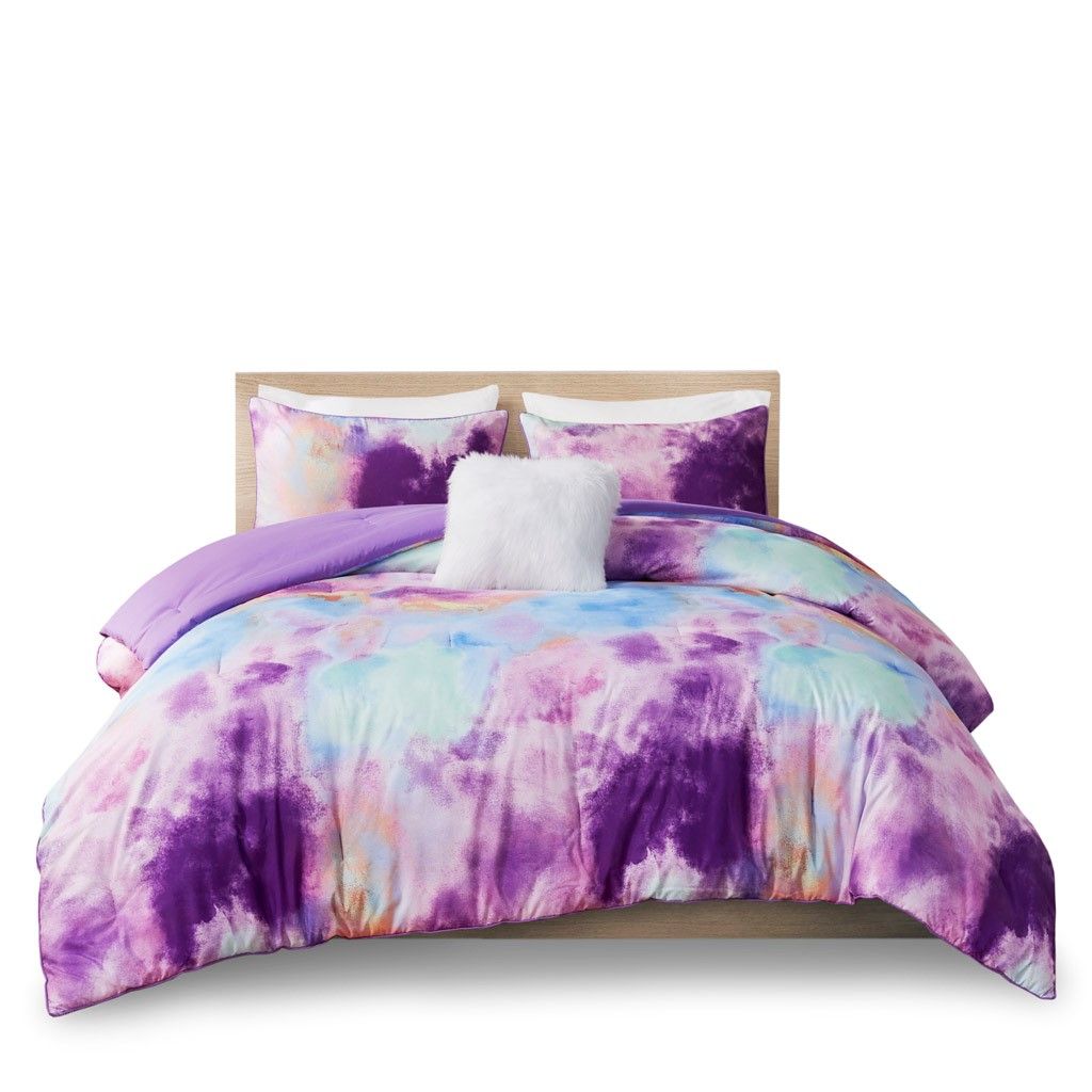 King/Cal King Watercolor Tie Dye Printed Comforter Set with Throw Pillow