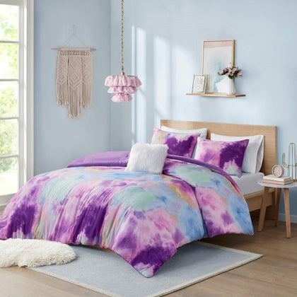 King/Cal King Watercolor Tie Dye Printed Comforter Set with Throw Pillow