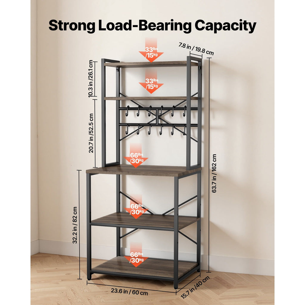 Kitchen Bakers Rack with Three Adjustable Shelf Heights for Small Spaces