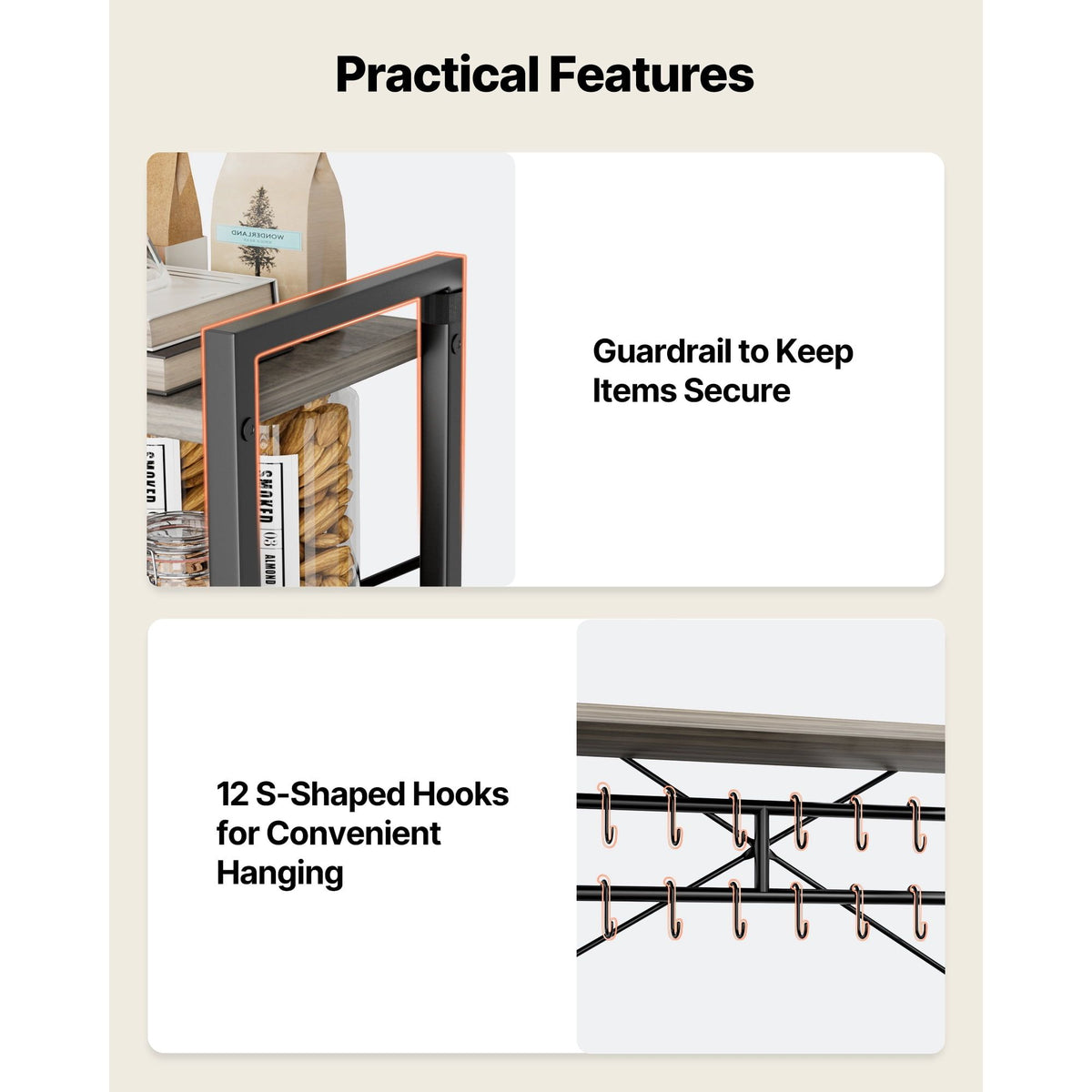 Kitchen Bakers Rack with Three Adjustable Shelf Heights for Small Spaces