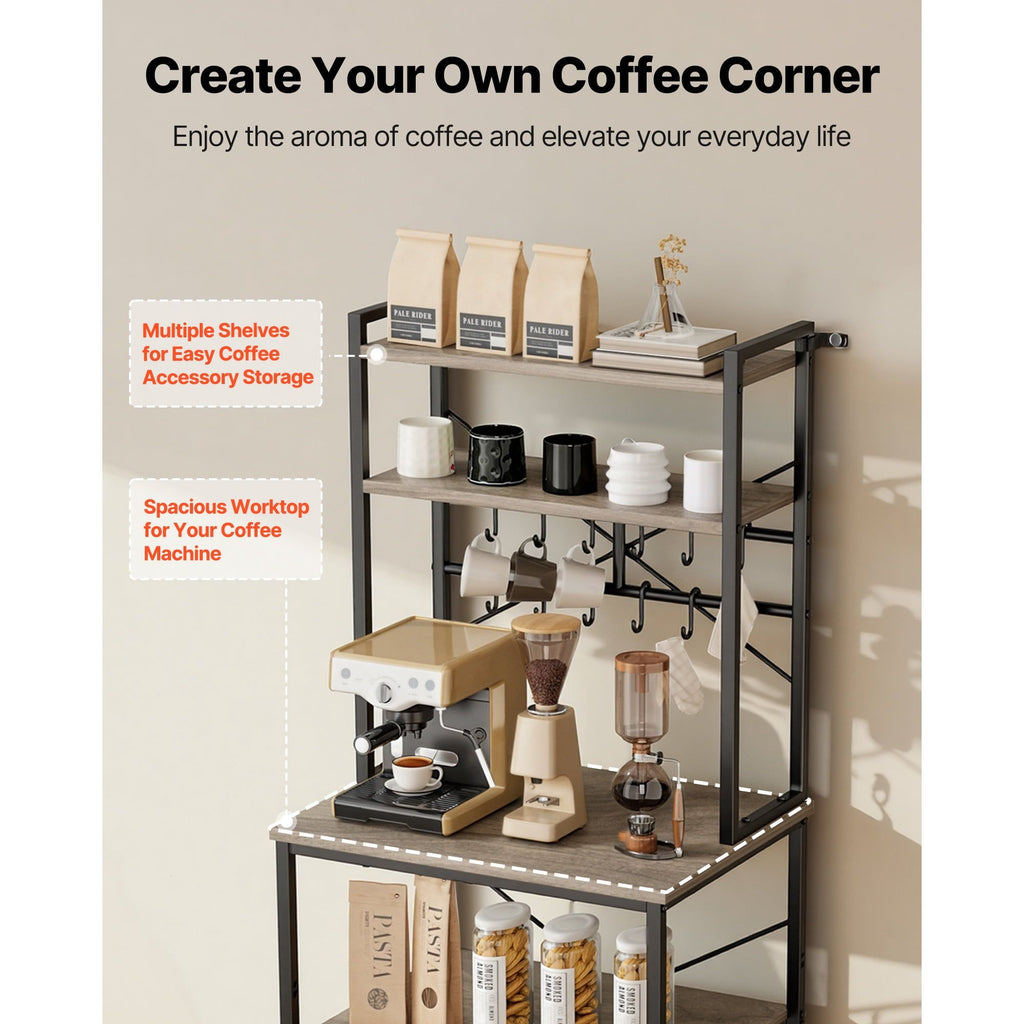 Kitchen Bakers Rack with Three Adjustable Shelf Heights for Small Spaces