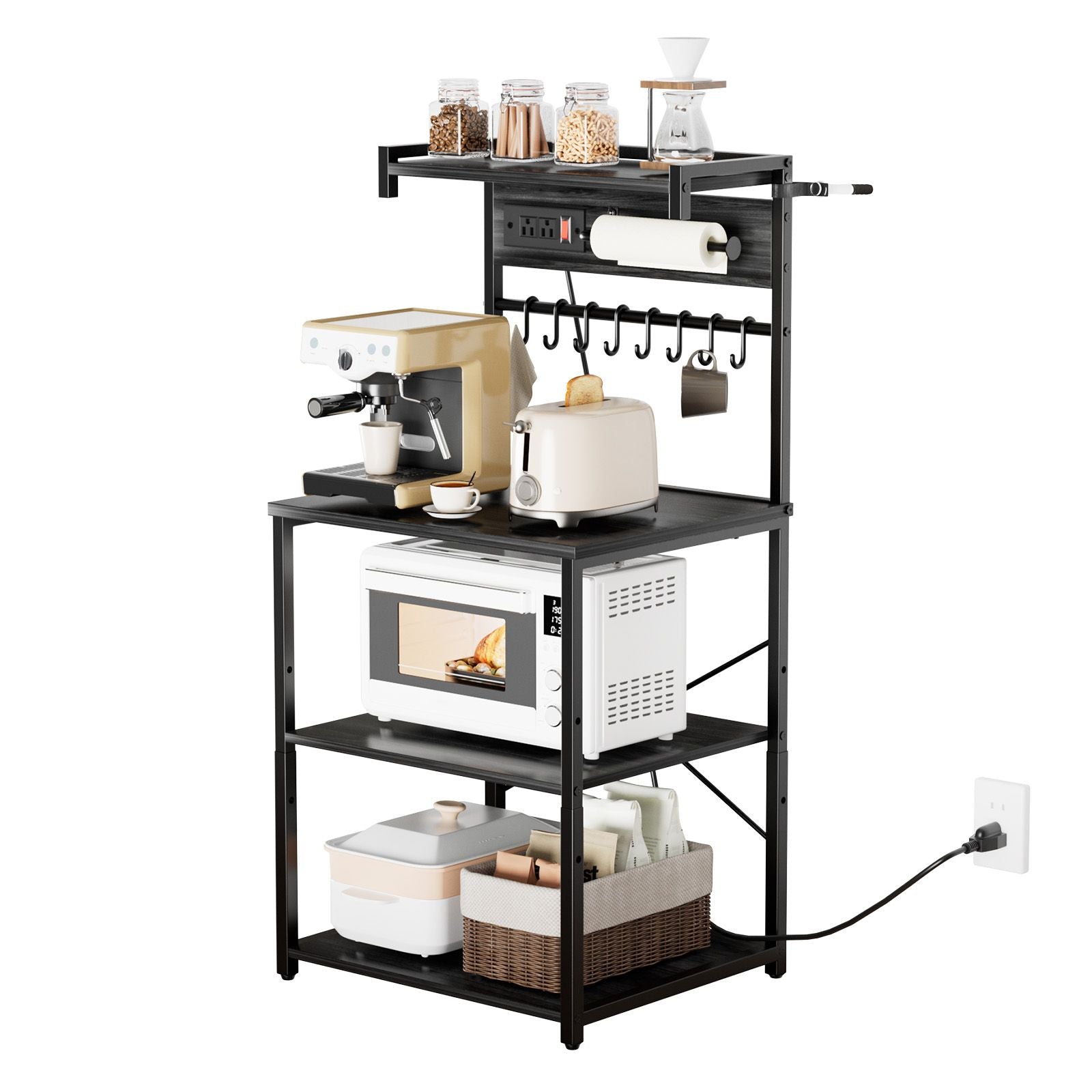 Kitchen Baker’s Rack with Adjustable Shelves and Power Access
