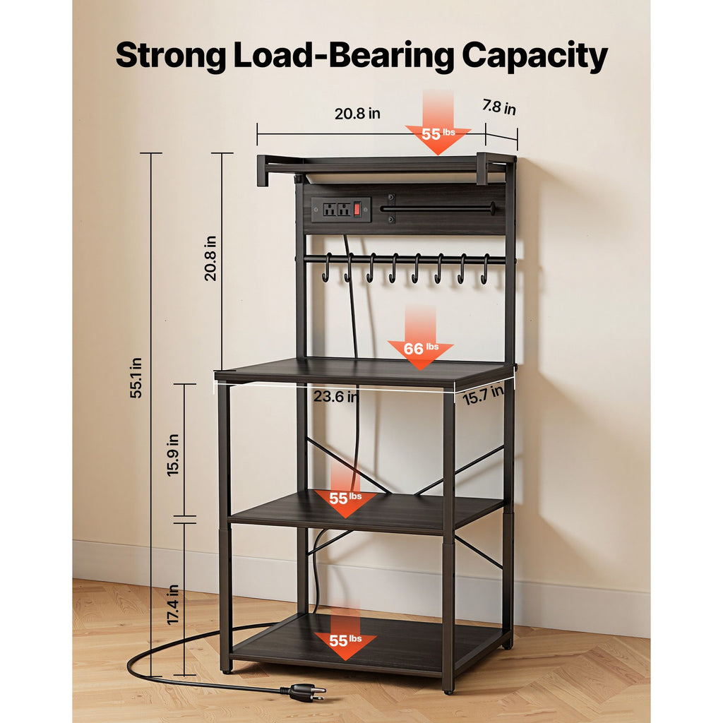 Kitchen Baker’s Rack with Adjustable Shelves and Power Access