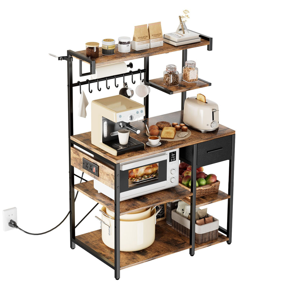 Kitchen Bakers Rack with Built-In Power Strip and Triple Stability