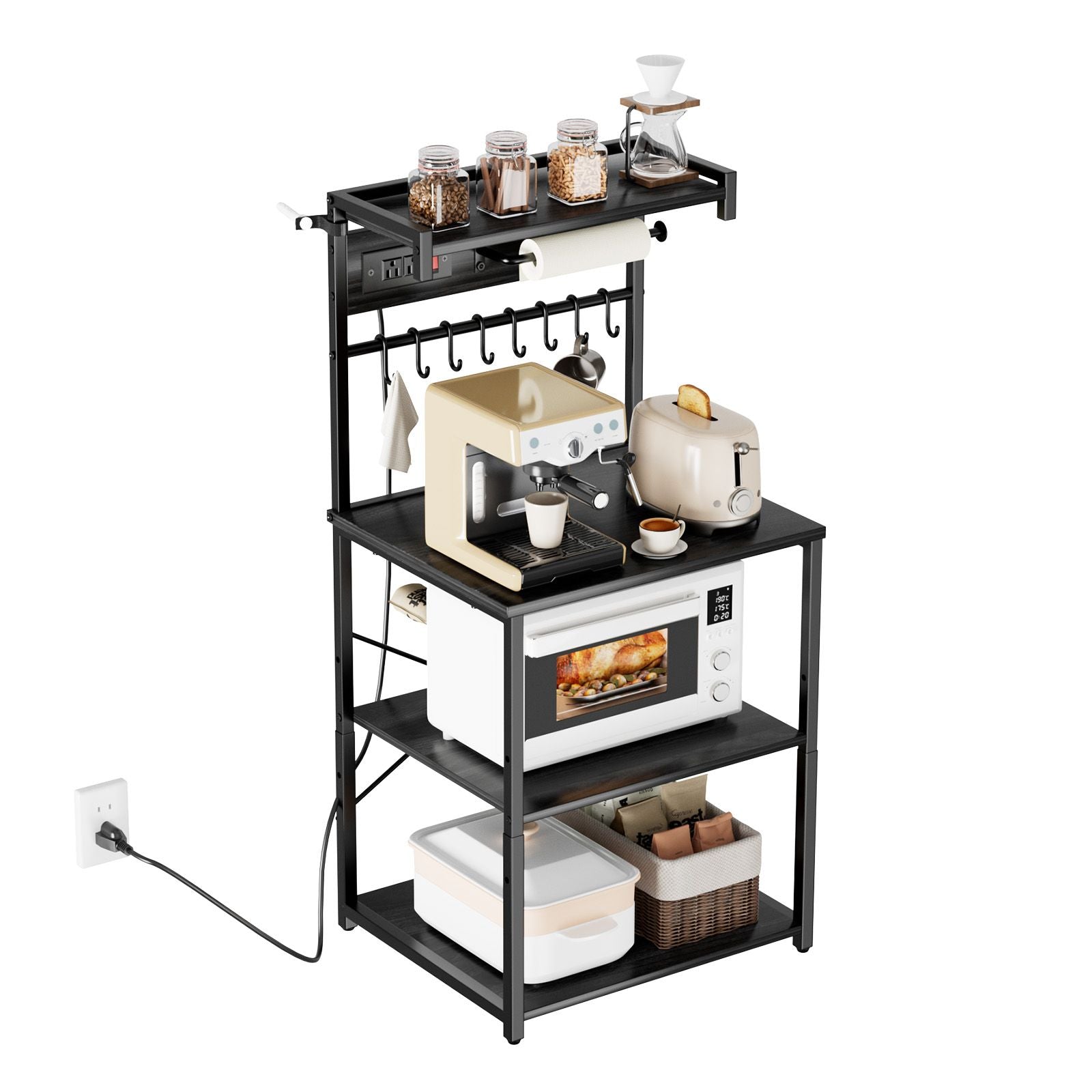 Kitchen Baker’s Rack with Adjustable Shelves and Power Access