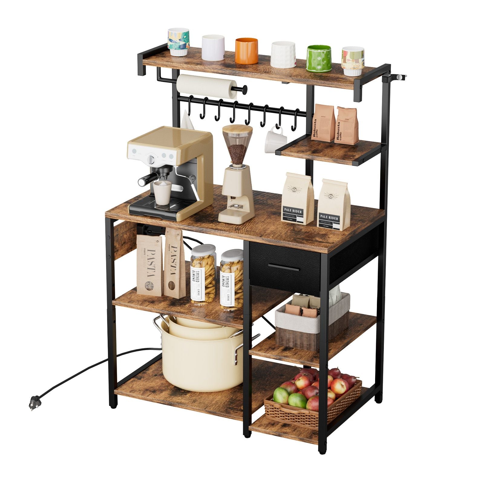 Kitchen Bakers Rack with Built-In Power Strip and Triple Stability