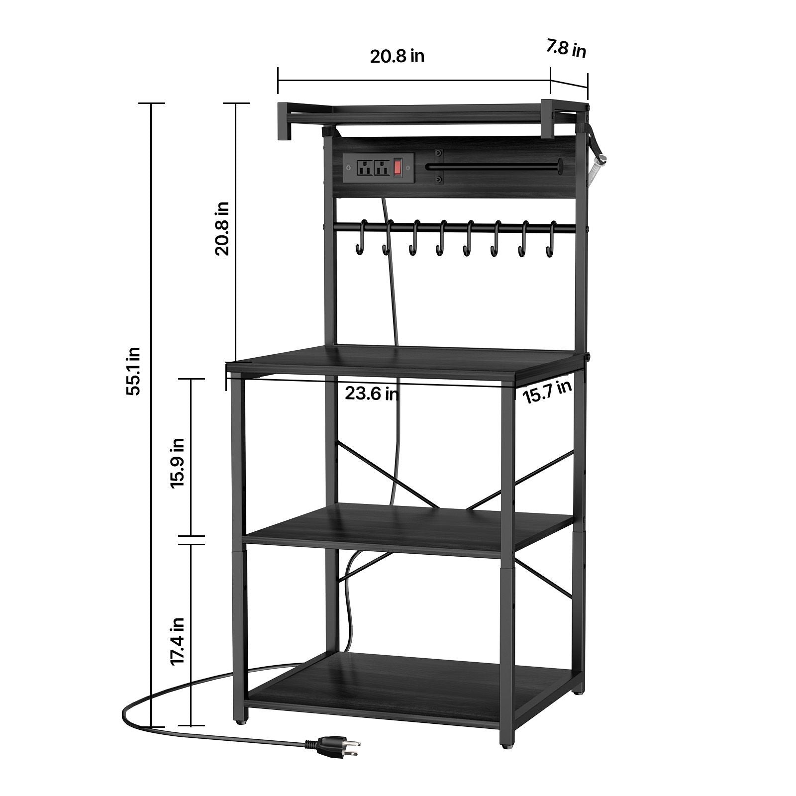 Kitchen Baker’s Rack with Adjustable Shelves and Power Access