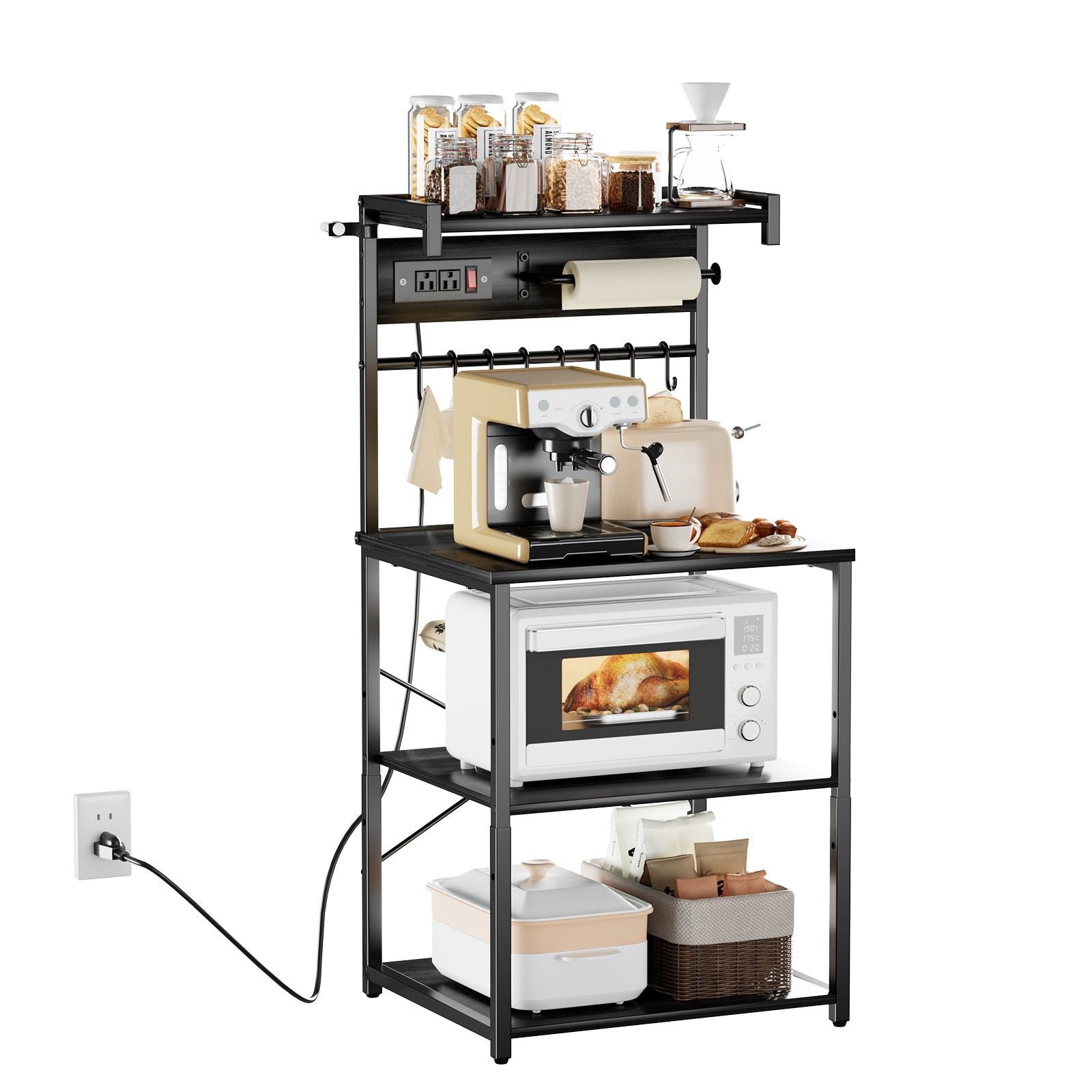 Kitchen Baker’s Rack with Adjustable Shelves and Power Access
