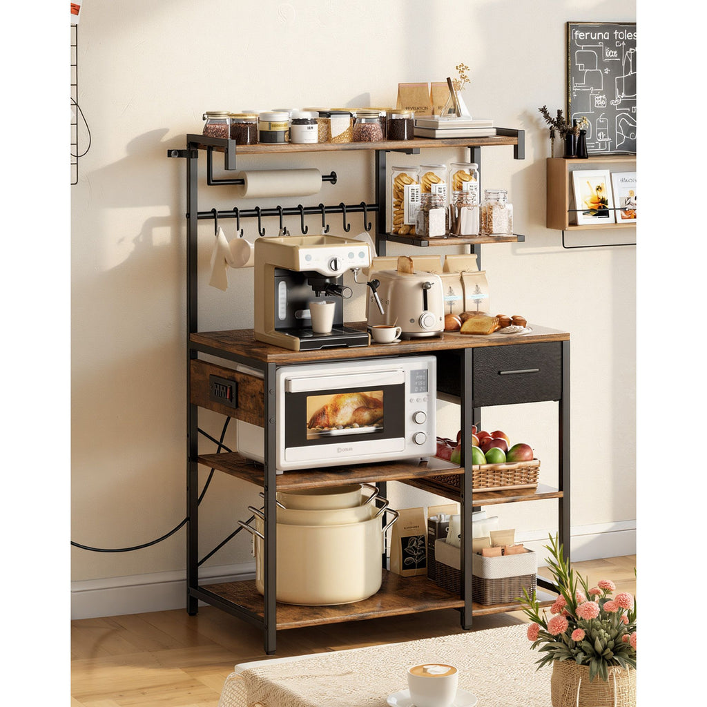 Kitchen Bakers Rack with Built-In Power Strip and Triple Stability