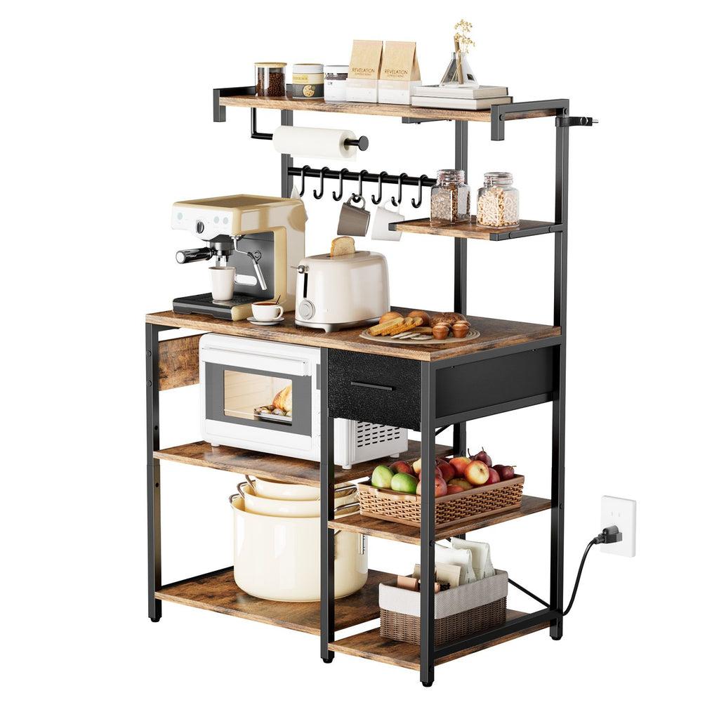 Kitchen Bakers Rack with Built-In Power Strip and Triple Stability